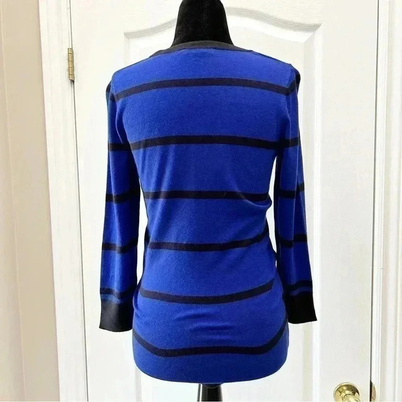 Ricki’s Wrap Front Sweater Deep V Neckline Thin Knit Blue Black Stripes  XS - Picture 13 of 15